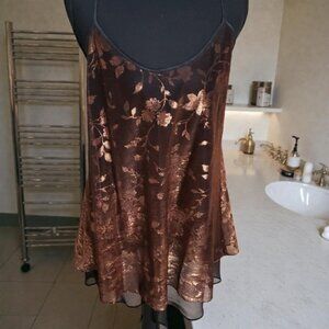 L. A. Intimates Copper Floral Shiny Metallic Brocade Chemise/Negligee/Babydoll